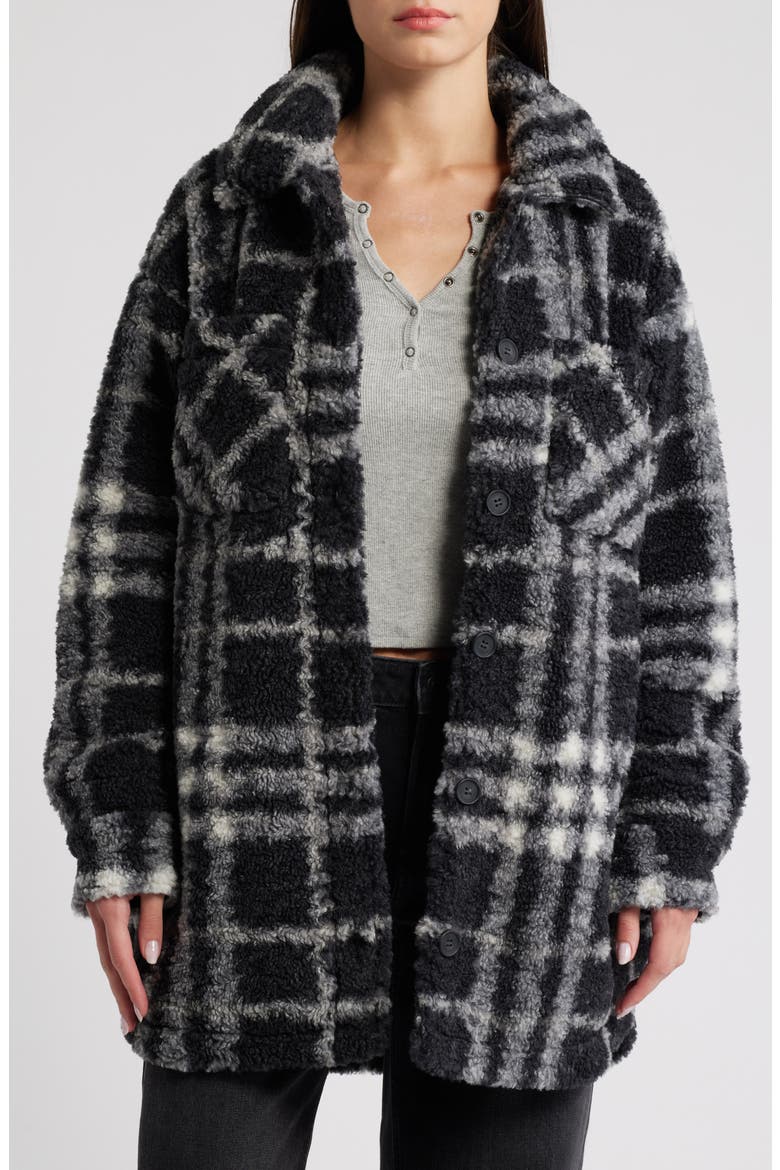 Plaid Fleece Shirt Jacket, Main, color, BLACK COMBO