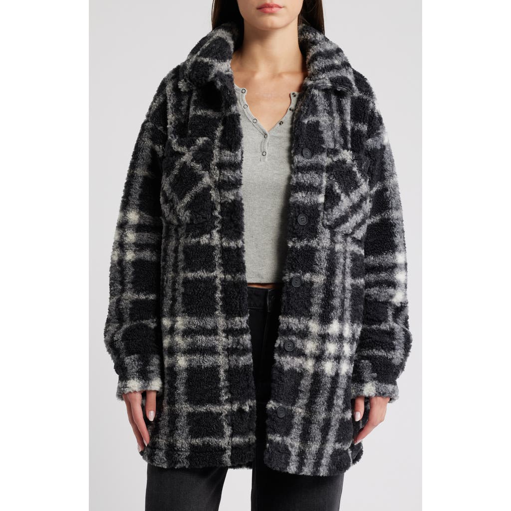 Thread & Supply Plaid Fleece Shirt Jacket In Black Combo