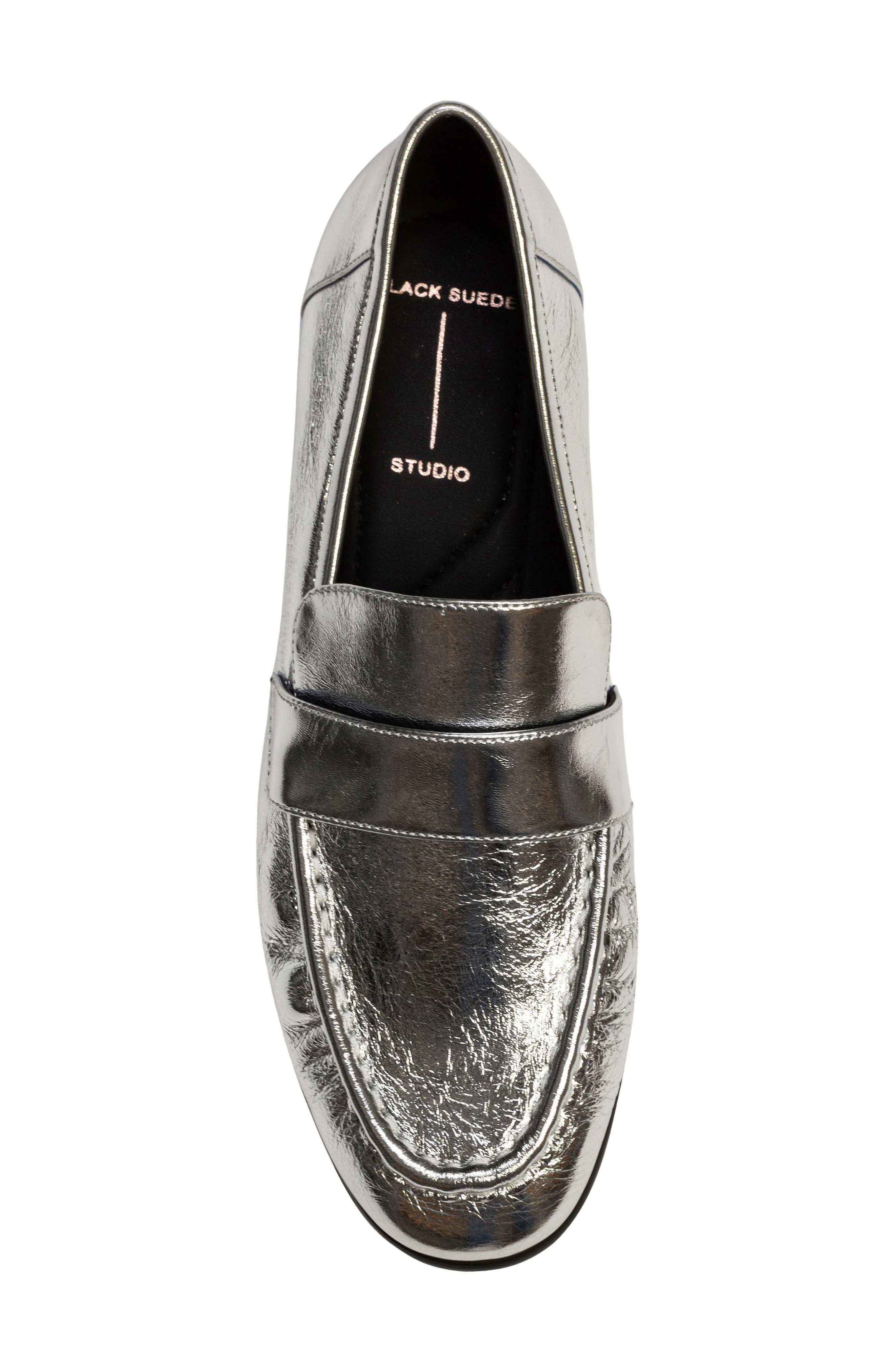 BLACK SUEDE STUDIO Arrow Loafer, Alternate, color, Silver Crinkle