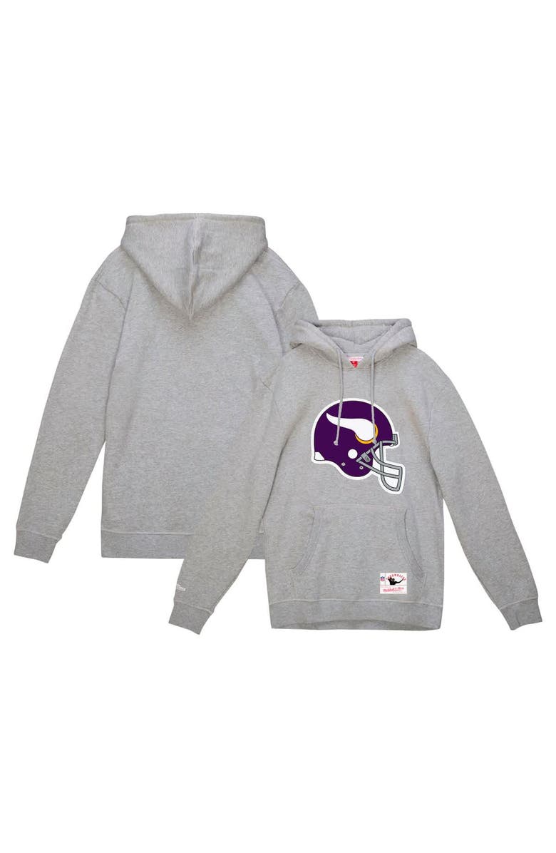 Mitchell & Ness Men's Mitchell & Ness Heather Gray Minnesota Vikings Helmet Logo Vintage Pullover Hoodie, Main, color, Heather Gray