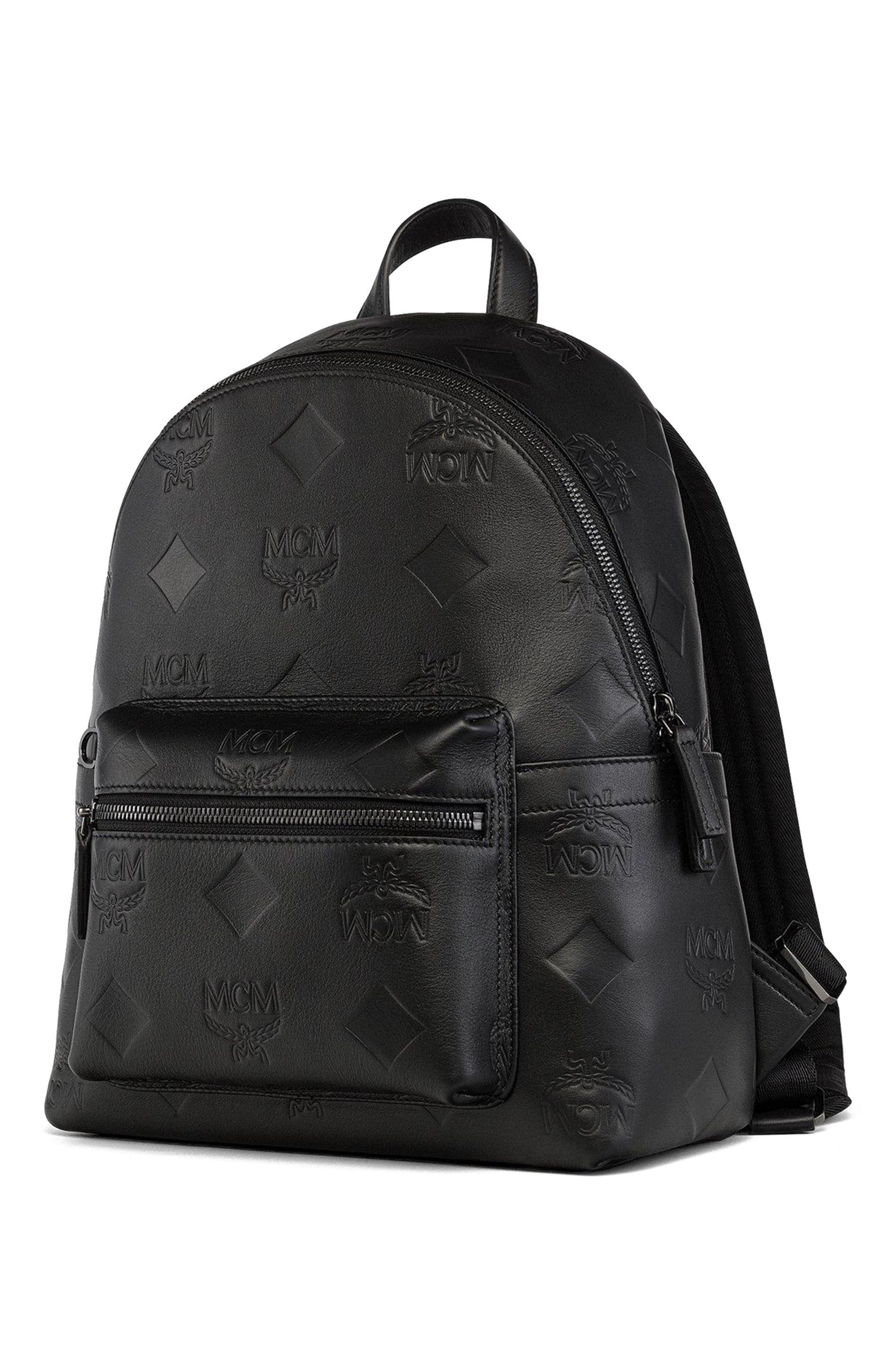 MCM Small Stark Backpack in Maxi Monogram Leather, Alternate, color, Black