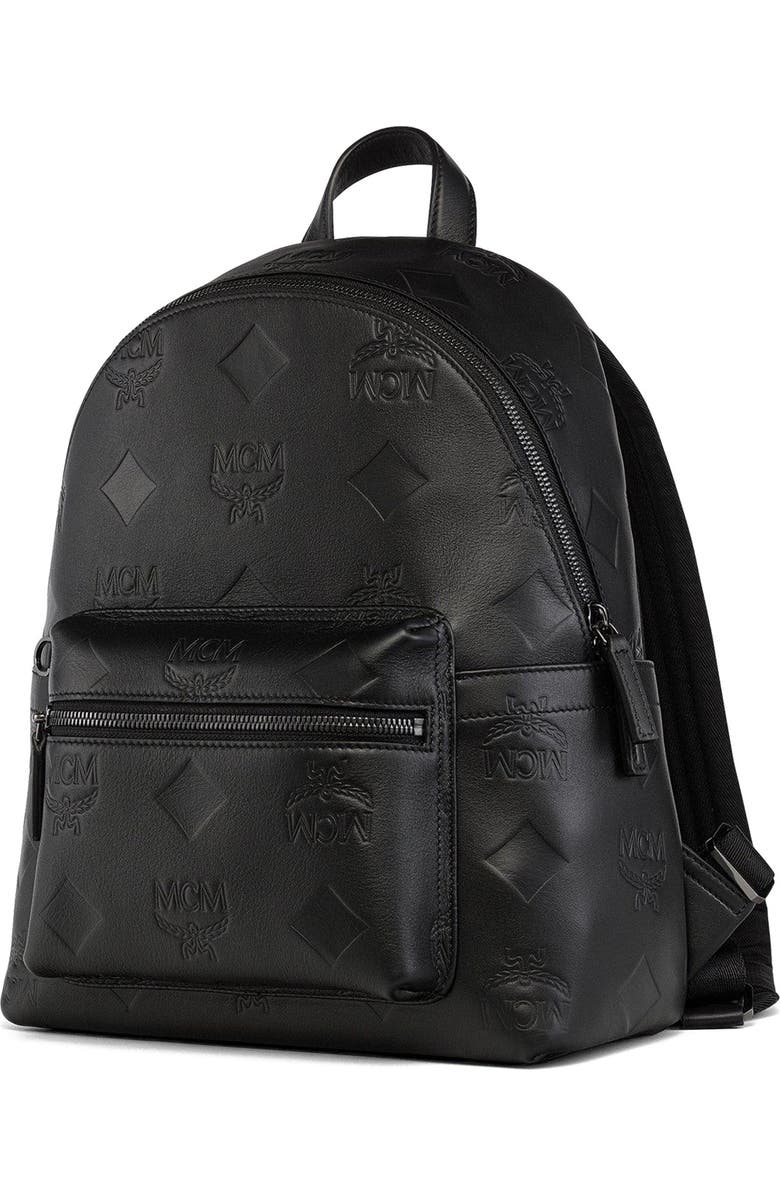 MCM Small Stark Backpack in Maxi Monogram Leather, Alternate, color, Black