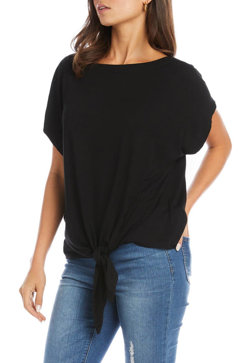 Boatneck Tie Front Top, Alternate, color, BLACK