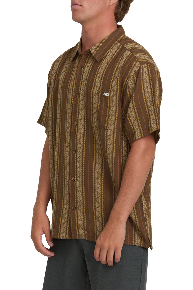 Sundays Stripe Jacquard Short Sleeve Cotton Button-Up Shirt, Alternate, color, VINTAGE KHAKI