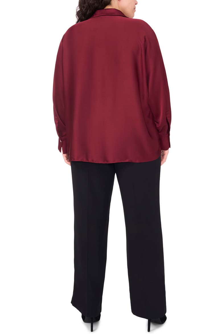 Charmeuse Button-Up Shirt, Alternate, color, BURGUNDY