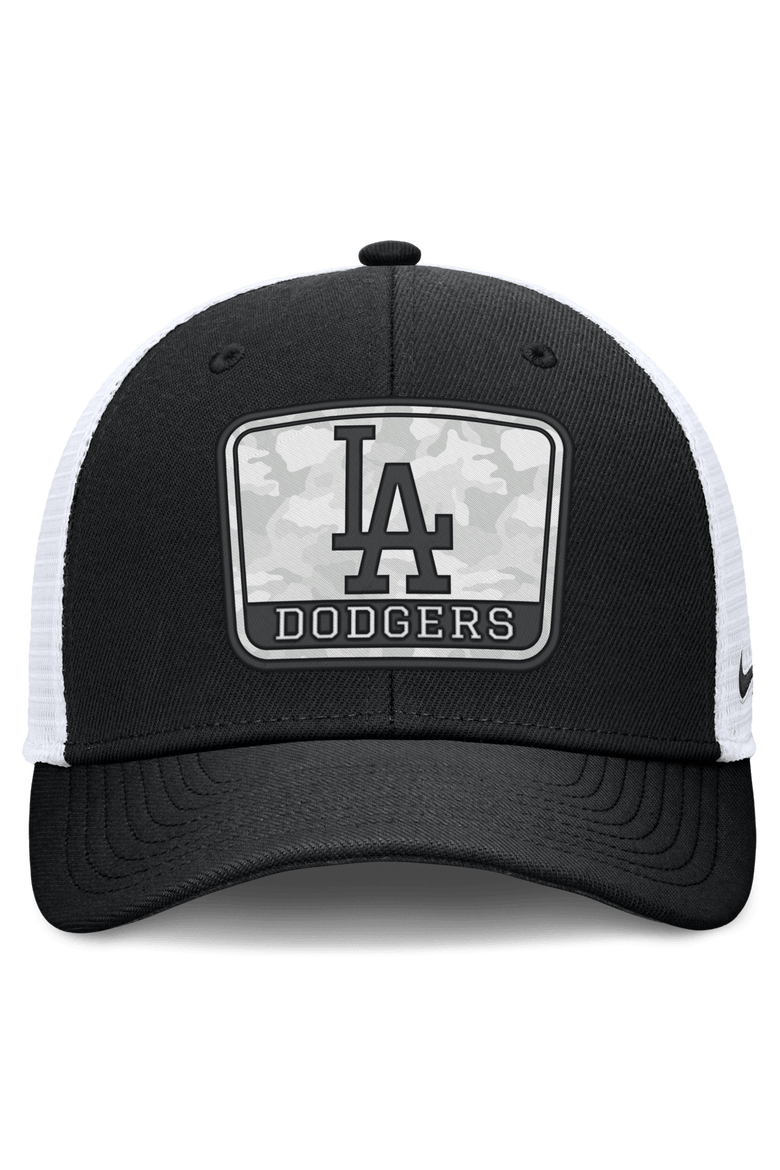 Men's Nike Black/White Los Angeles Dodgers Camo Rise Trucker Dri-FIT Adjustable Hat, Alternate, color, Black