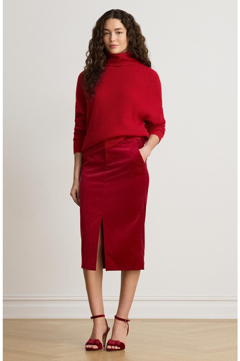 Stretch Velvet Pencil Skirt, Alternate, color, RED VELVET