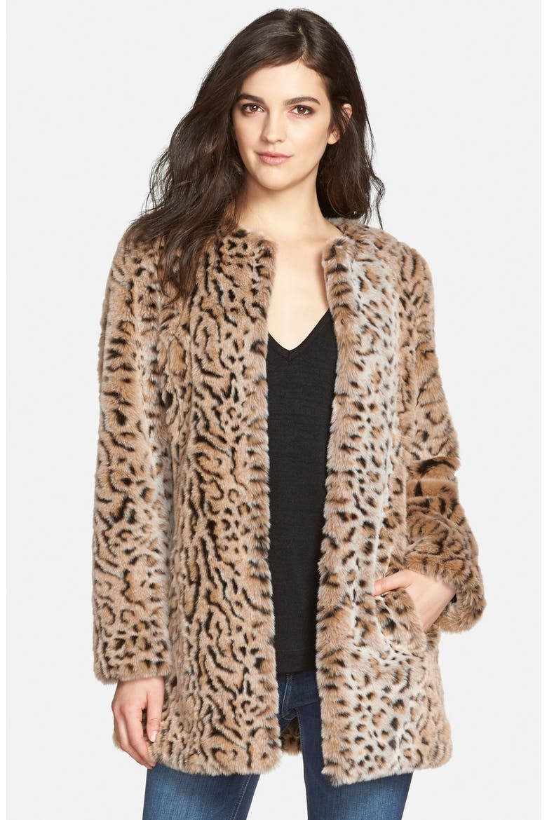 Faux Fur Leopard Print Coat, Main, color, LEOPARD