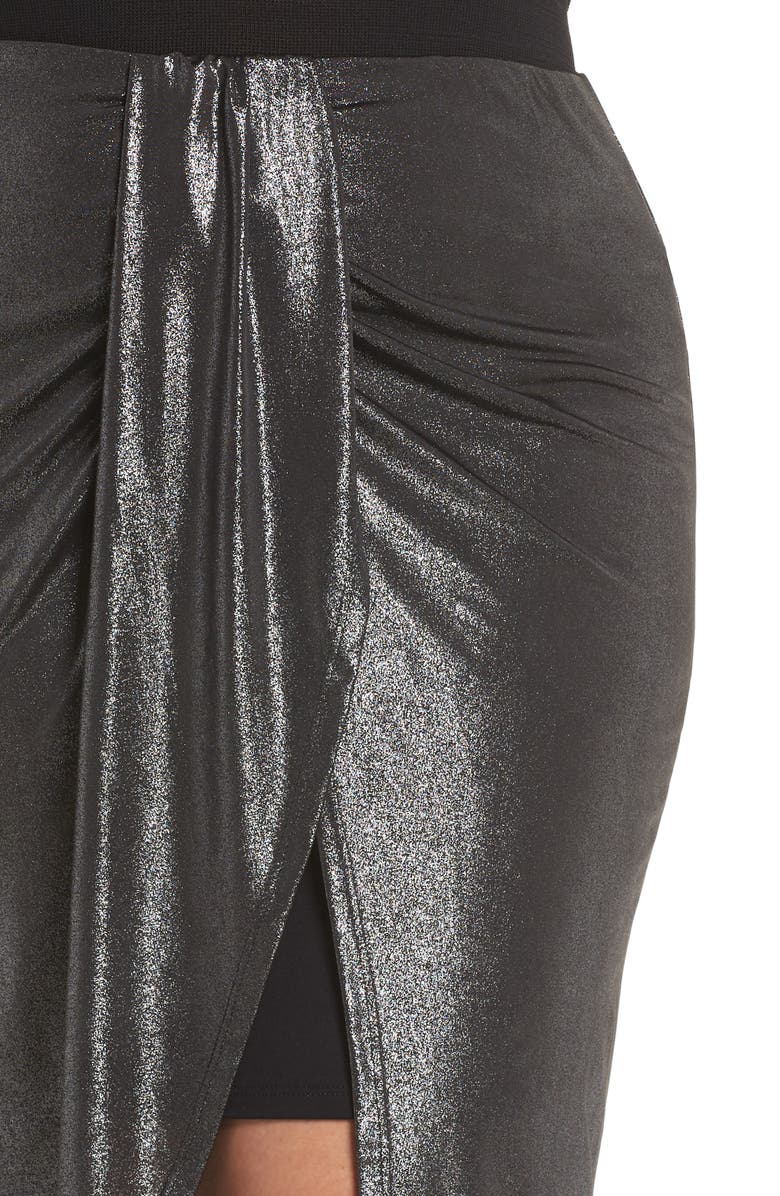 Leith Knot Front Metallic Midi Skirt, Alternate, color, 