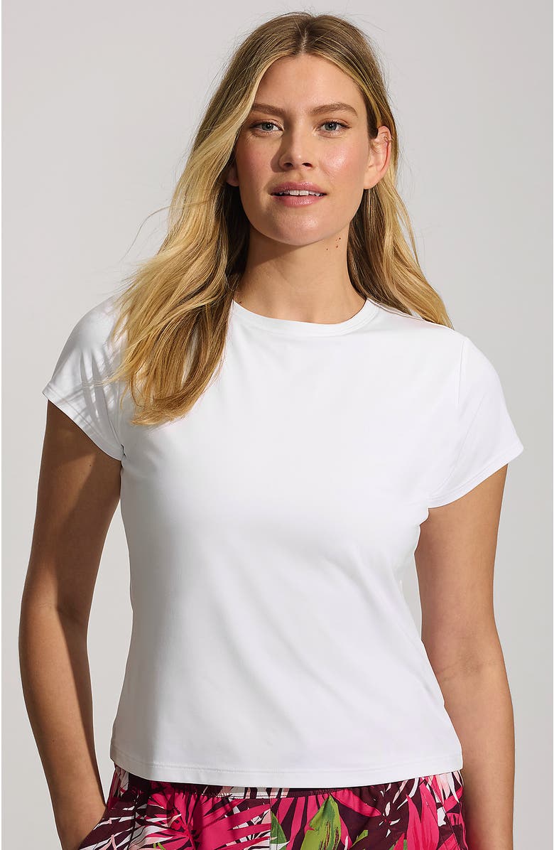 Lands' End Cap Sleeve Fitted with Built in Bra UPF 50 Rash Guard, Main, color, White
