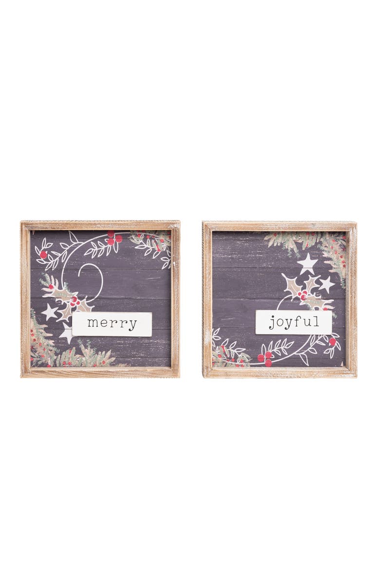Transpac Wood Dimensional Word Christmas Decor set of two home decor, Main, color, Brown
