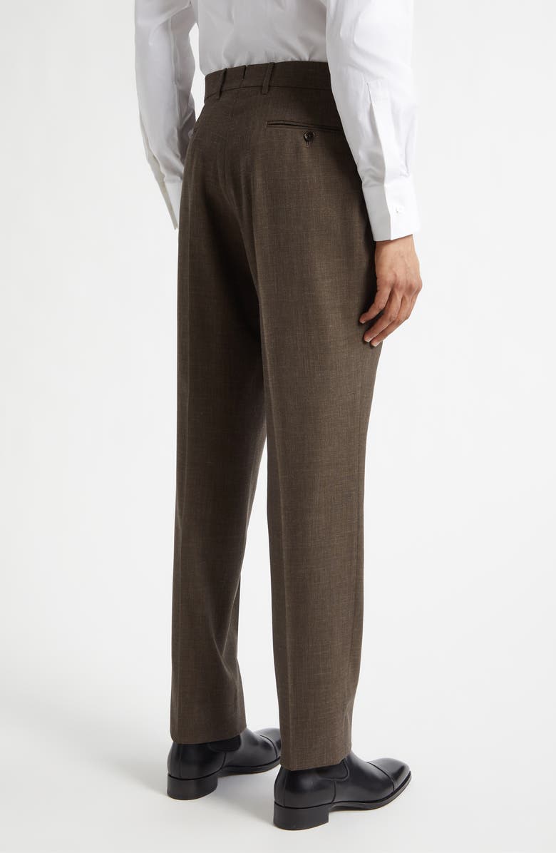 TOM FORD Fresco New Double Pleat Mohair, Wool & Linen Blend Pants, Alternate, color, Khaki Brown