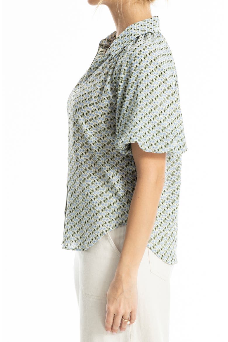 Boyfriend Fit Bubble Sleeve Button-Up Shirt, Alternate, color, CREAM BLUE DAISY LOOPS