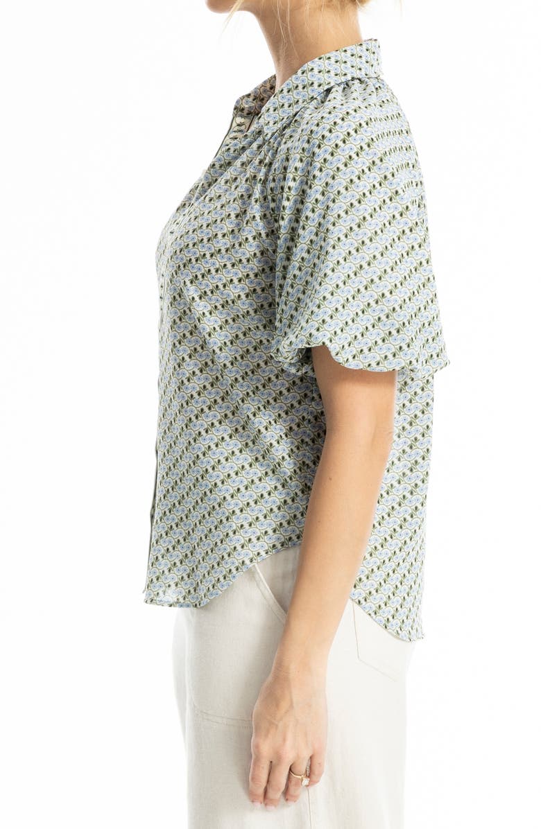MAX STUDIO Boyfriend Fit Bubble Sleeve Button-Up Shirt, Alternate, color, Cream Blue Daisy Loops