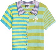 YanYan Daisy Stripe Linen Blend Y-Pointelle Cardigan
