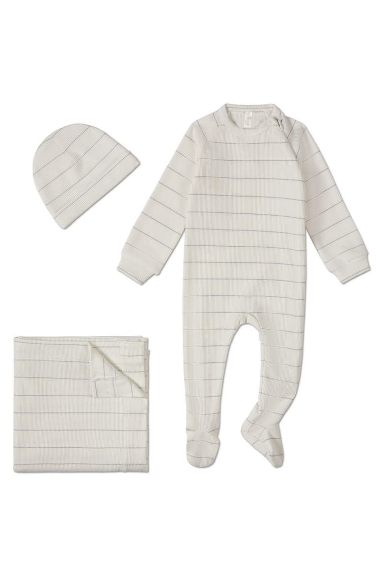 3 Piece Unisex Baby Ribbed Shimmer Stripe Footie Set, Main, color, White