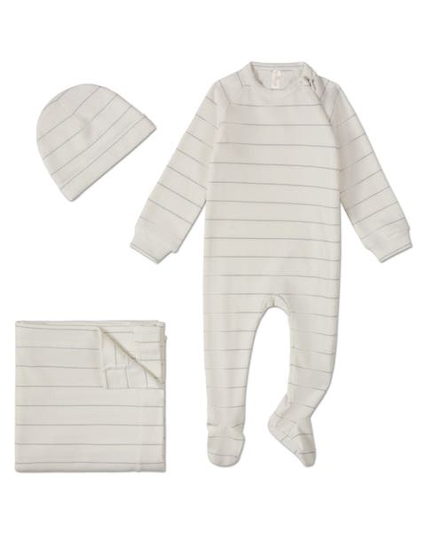 3 Piece Unisex Baby Ribbed Shimmer Stripe Footie Set