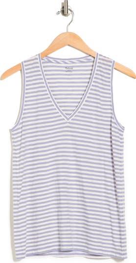 メイドウェル Madewell ウィスパー Cotton V-Neck Tank in Stripe レディース シャツ トップス Faded Sea Whisper Cotton V-Neck Tank in Nichols Stripe | Madewell