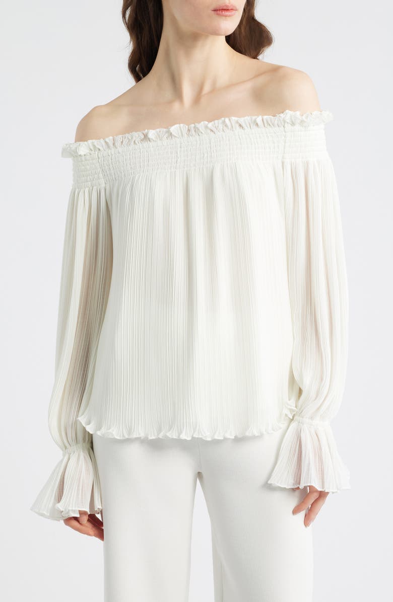KOBI HALPERIN Elizabeth Plissé Off the Shoulder Top, Main, color, Ivory