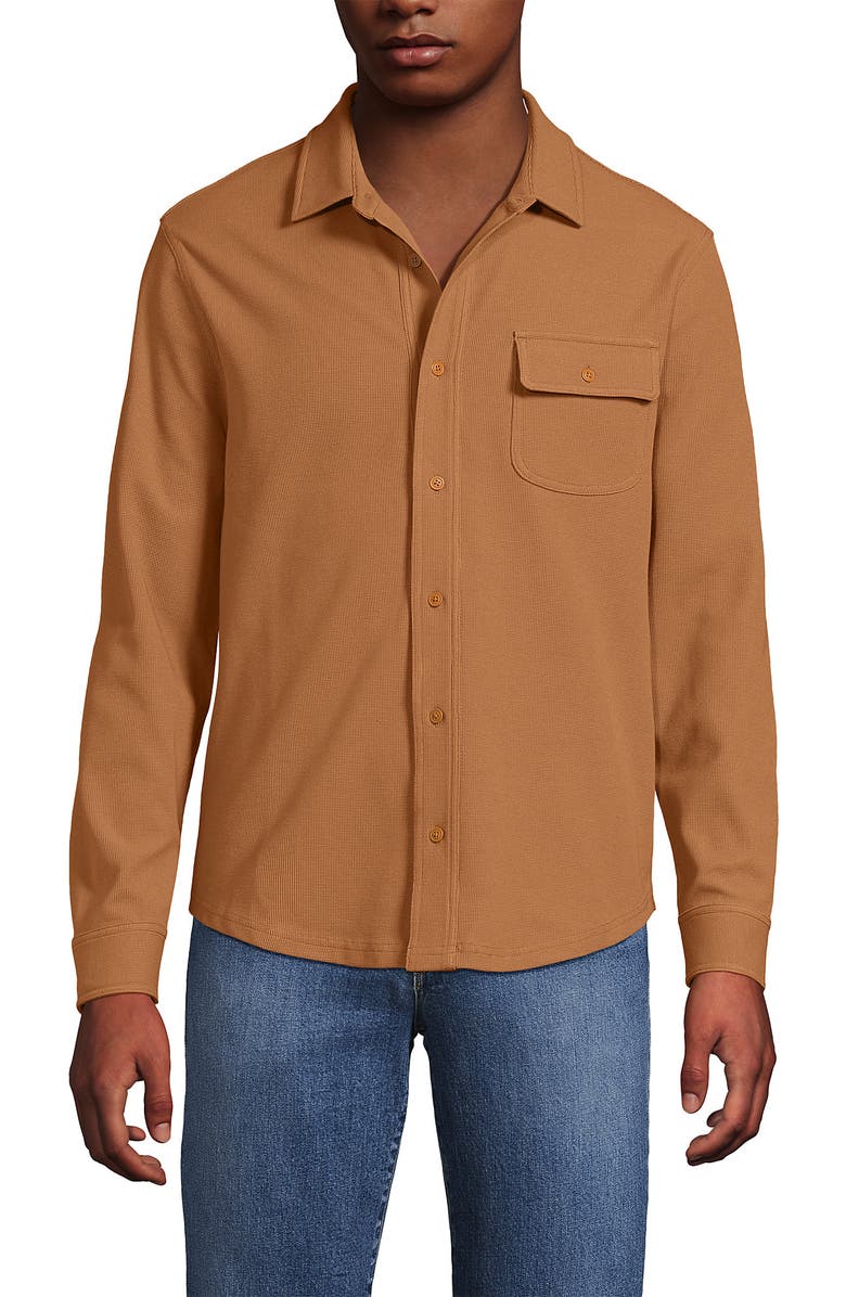 Lands' End Long Sleeve Knit Workwear Waffle Shirt, Alternate, color, 