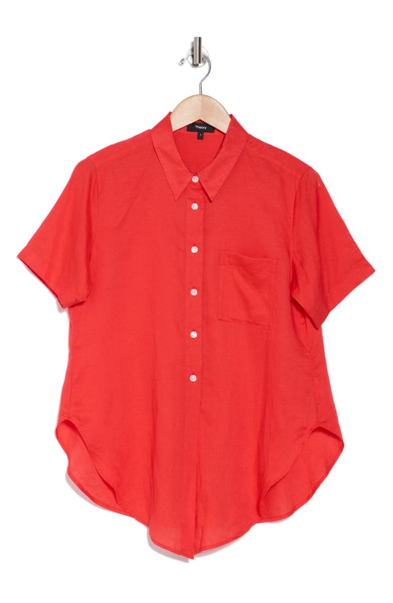 Theory Hekanina Linen Blend Button-Up Shirt, Alternate, color, Poppy