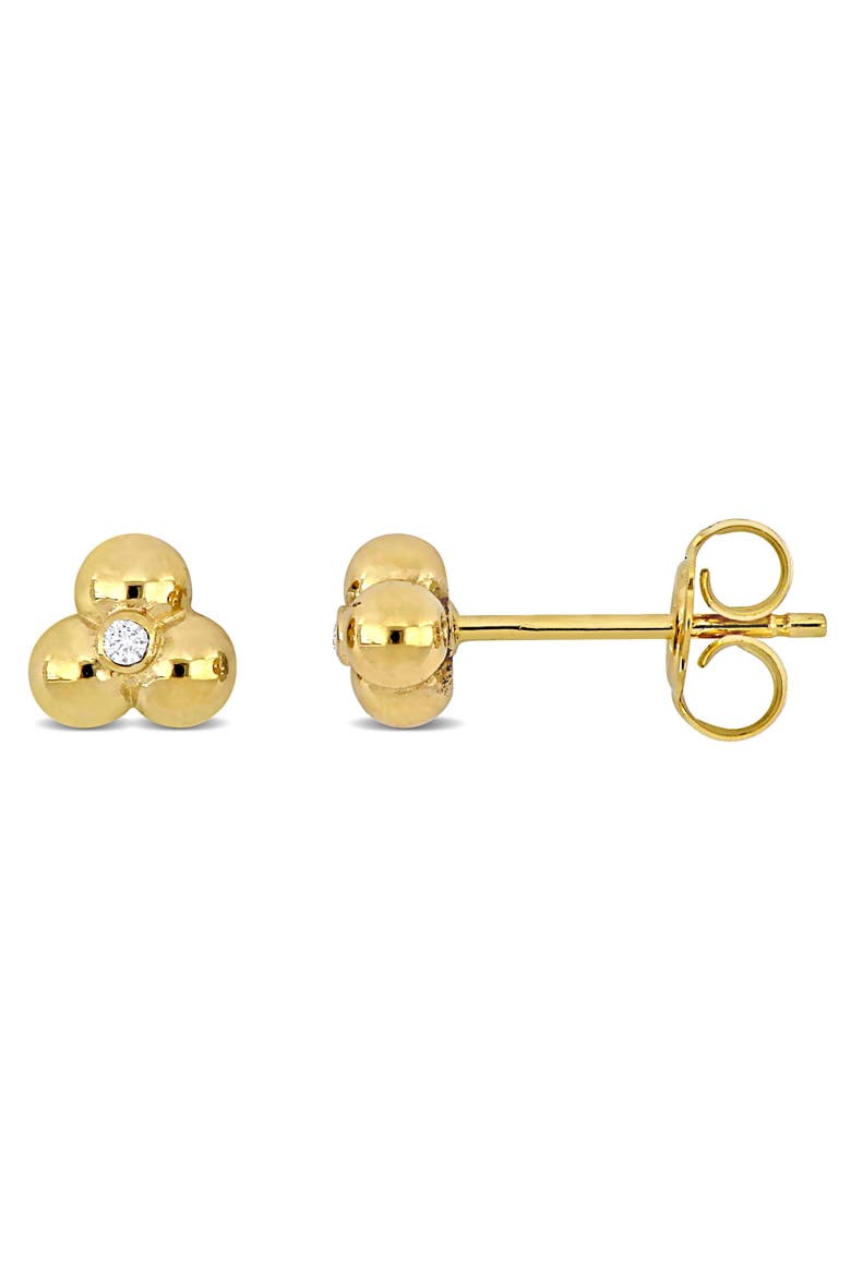 Diamond Three Bead Stud Earrings 14k, Main, color, 14k Yellow Gold