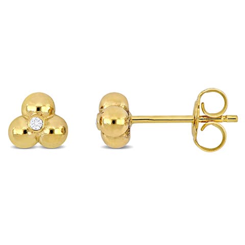Diamond Three Bead Stud Earrings 14k
