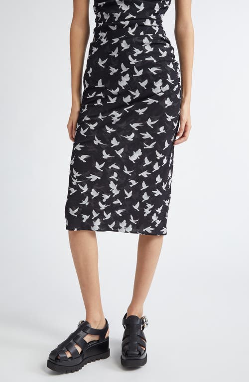 Stella Mccartney Mesh Flying Bird Haze Midi Skirt In Black In Black