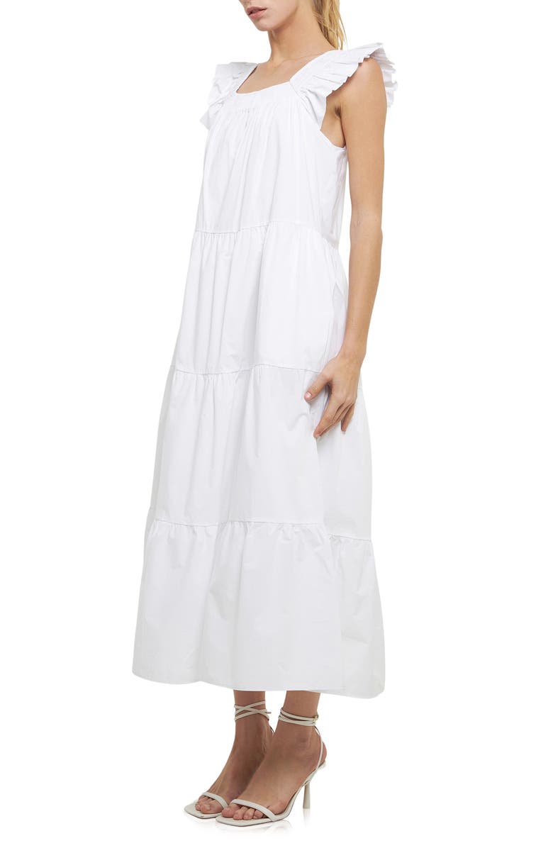 English Factory Ruffle Detail Midi Dress, Alternate, color, White