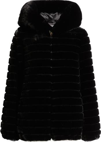 Gallery Women's size Small Black Hooded hotsell Faux Fur Zipper front Coat jacket