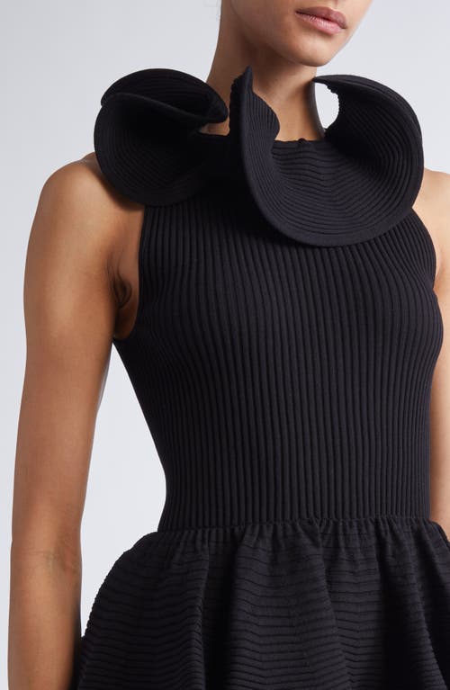 Giambattista Valli Ruffle Collar Sleeveless Peplum Sweater In Black