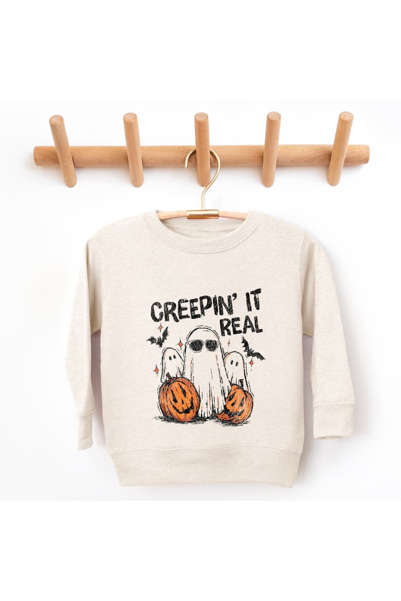 Creepin it Real Ghosts Toddler Graphic Sweatshirt, Alternate, color, Natural