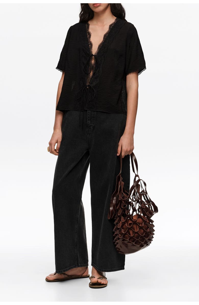 Bimba y Lola Lace-up Shirt With Lace, Alternate, color, Black