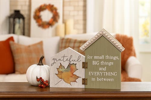 Transpac Wood Brown Harvest Grateful Tabletop Decor In Multi