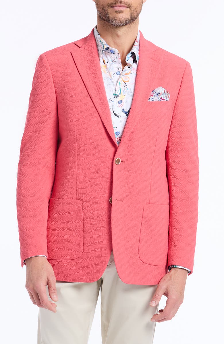 Robert Graham Harston Tailored Fit Coral Pink Seersucker Sport Coat, Main, color, Coral