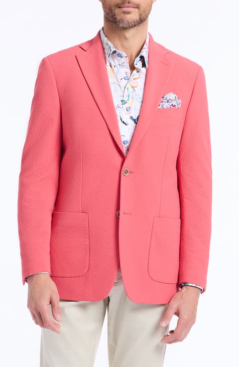 Harston Tailored Fit Coral Pink Seersucker Sport Coat (Regular & Big)