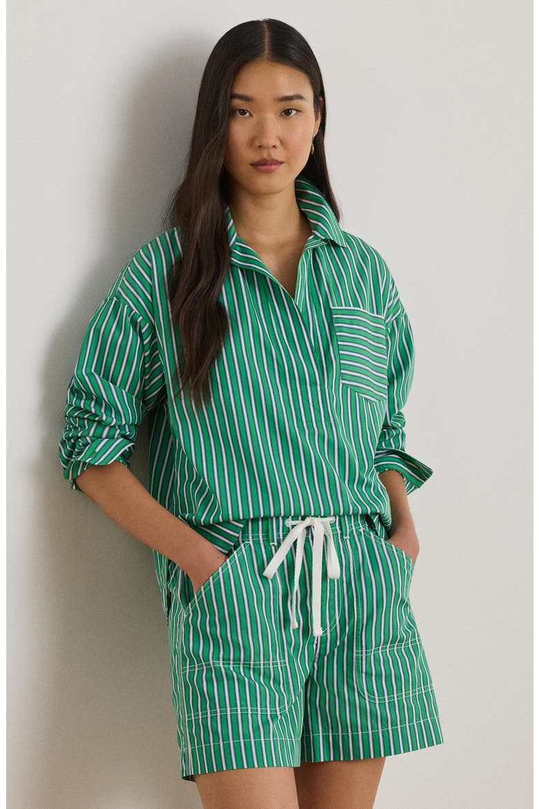 Stachee '70s Stripe Cotton Broadcloth Popover Shirt, Alternate, color, GREEN/ WHITE MULTI