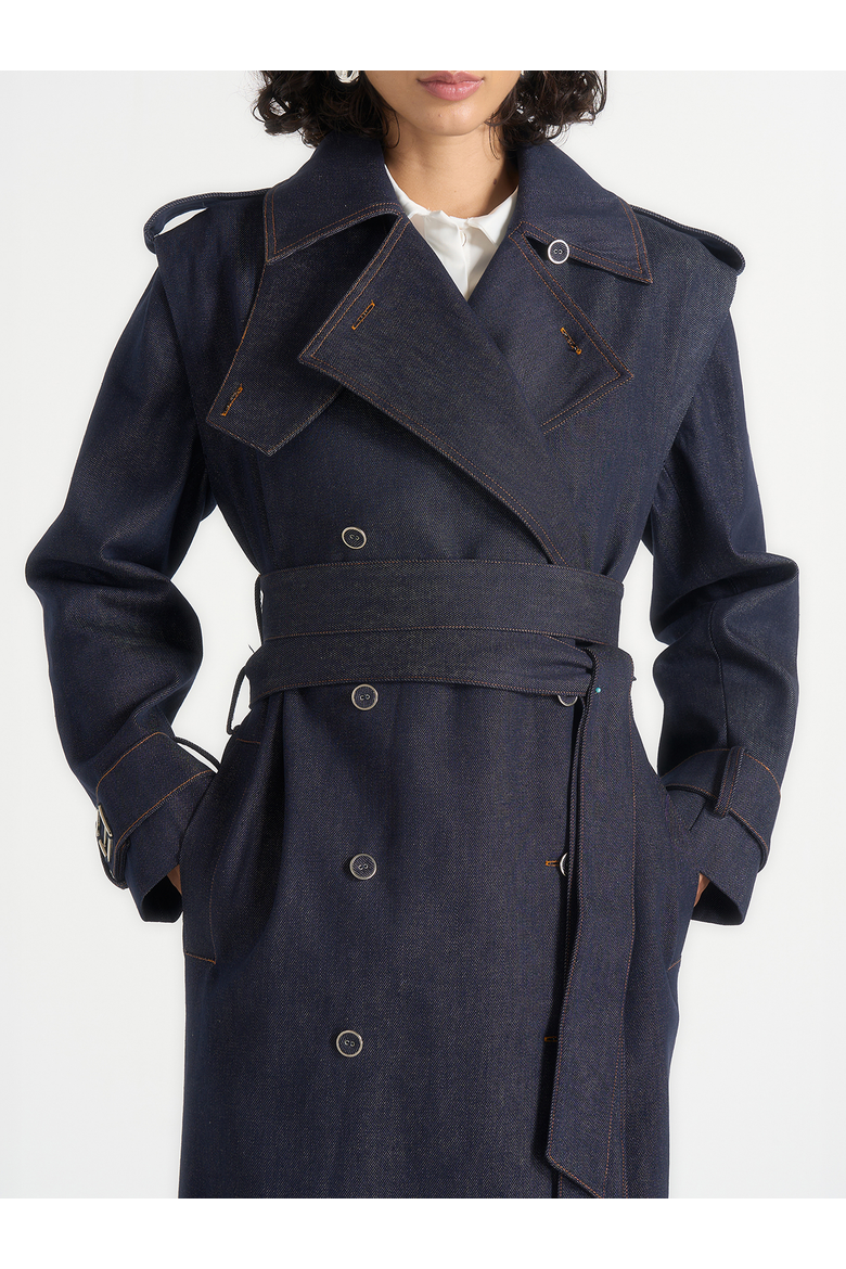 Esther Denim Trench Coat With Double Belt, Alternate, color, Indigo