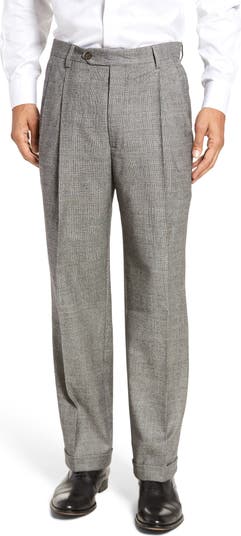 Berle Touch Finish Pleated Plaid Classic Fit Stretch Wool