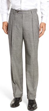 Berle Touch Finish Pleated Plaid Classic Fit Stretch Wool Trousers