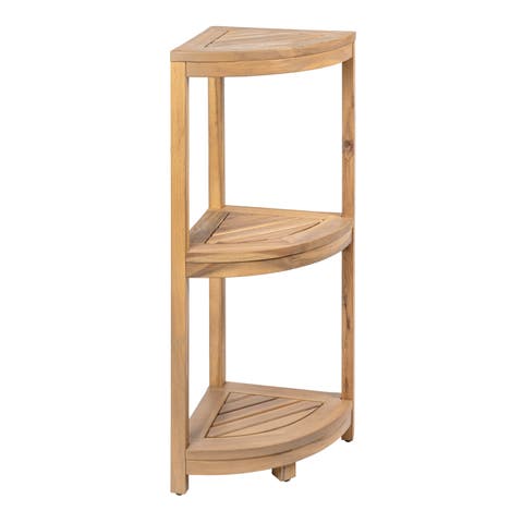 Sela 33" Classic Minimalist 3-Tier Acacia Wood Freestanding Bathroom Corner Shelf