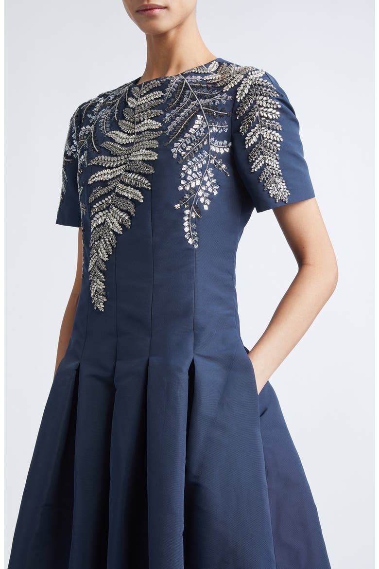 Sequin Fern Embroidered Faille Gown, Alternate, color, NAVY