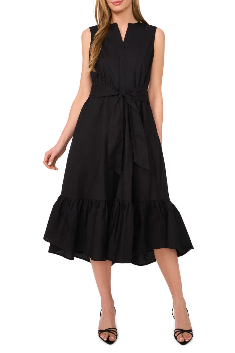 Tie Front Cotton Midi Sundress, Main, color, RICH BLACK