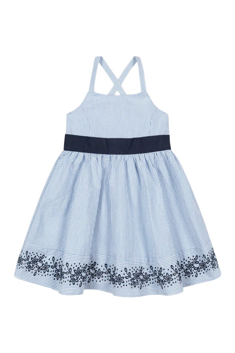 Girls' Organic Embroidered Special Sundress, Kids, Alternate, color, Blue Seersucker