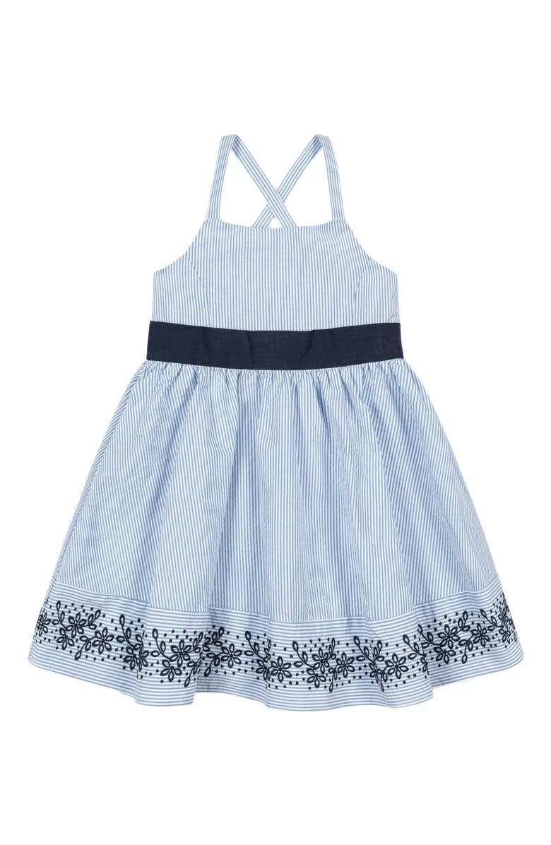 Hope 
Henry Girls
 Organic Embroidered Special Sundress, Kids, Alternate, color, Blue Seersucker