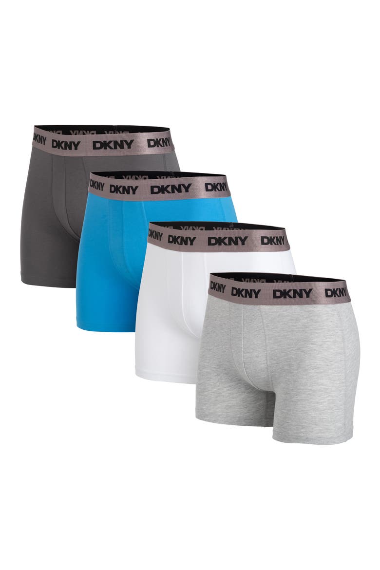 Cotton Stretch Pack of 4 Boxer Briefs, Main, color, JET/ ATOMIC BLUE/ WHITE/ GREY