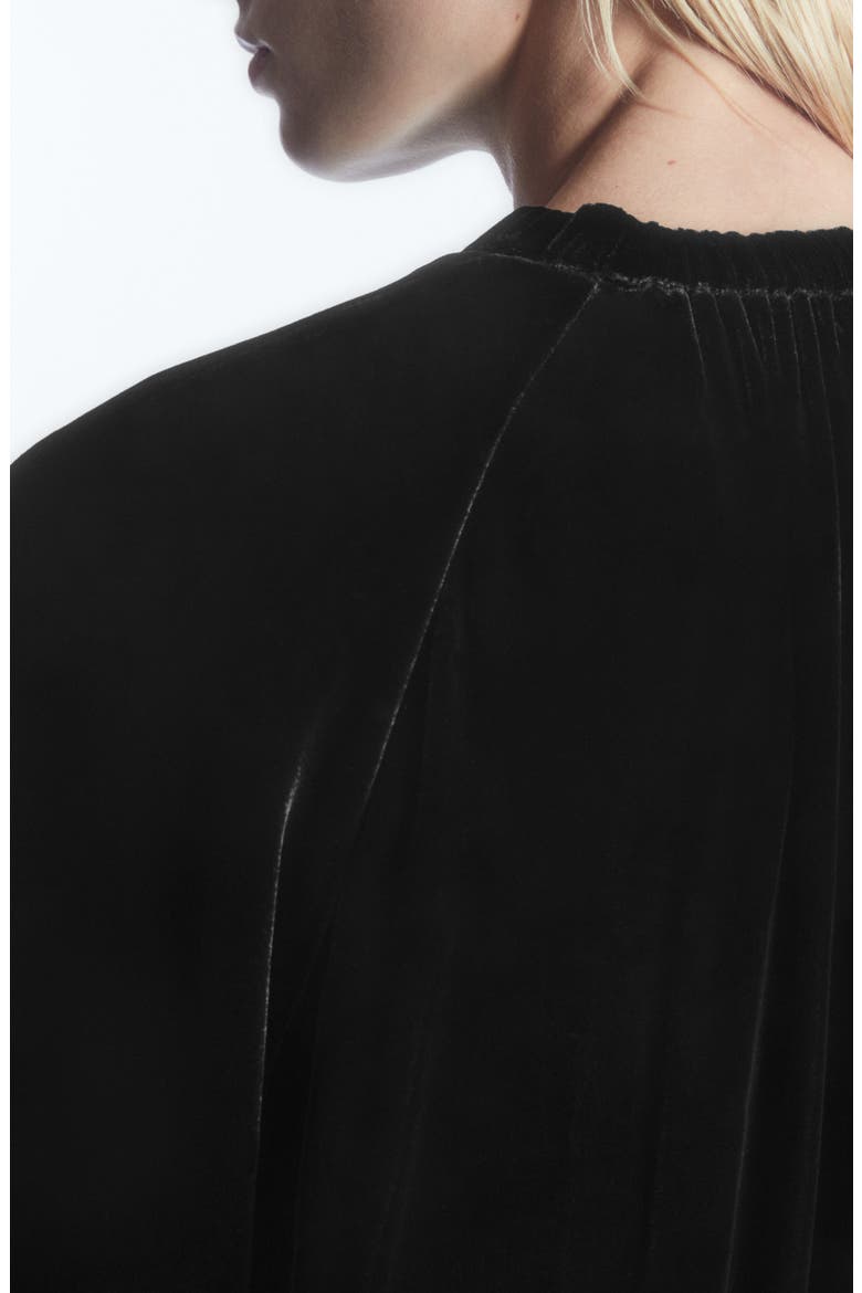 Pleated Velvet Dress, Alternate, color, BLACK DARK