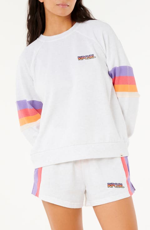 Las Dalias Cotton Blend Fleece Raglan Sweatshirt