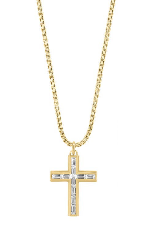 Zircon Cross Pendant In Gold-plated Sterling Silver