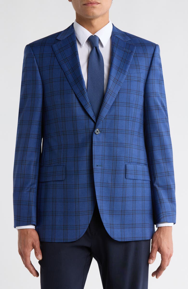 Peter Millar Blue Plaid Notch Lapel Wool Sport Coat, Main, color, Medium Blue
